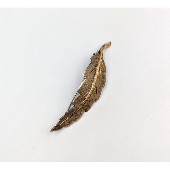 Leaf Sterling Silver Brooch Made In Italy Textured Gold Wash Vintage 925 Pin - Picture 4 of 10